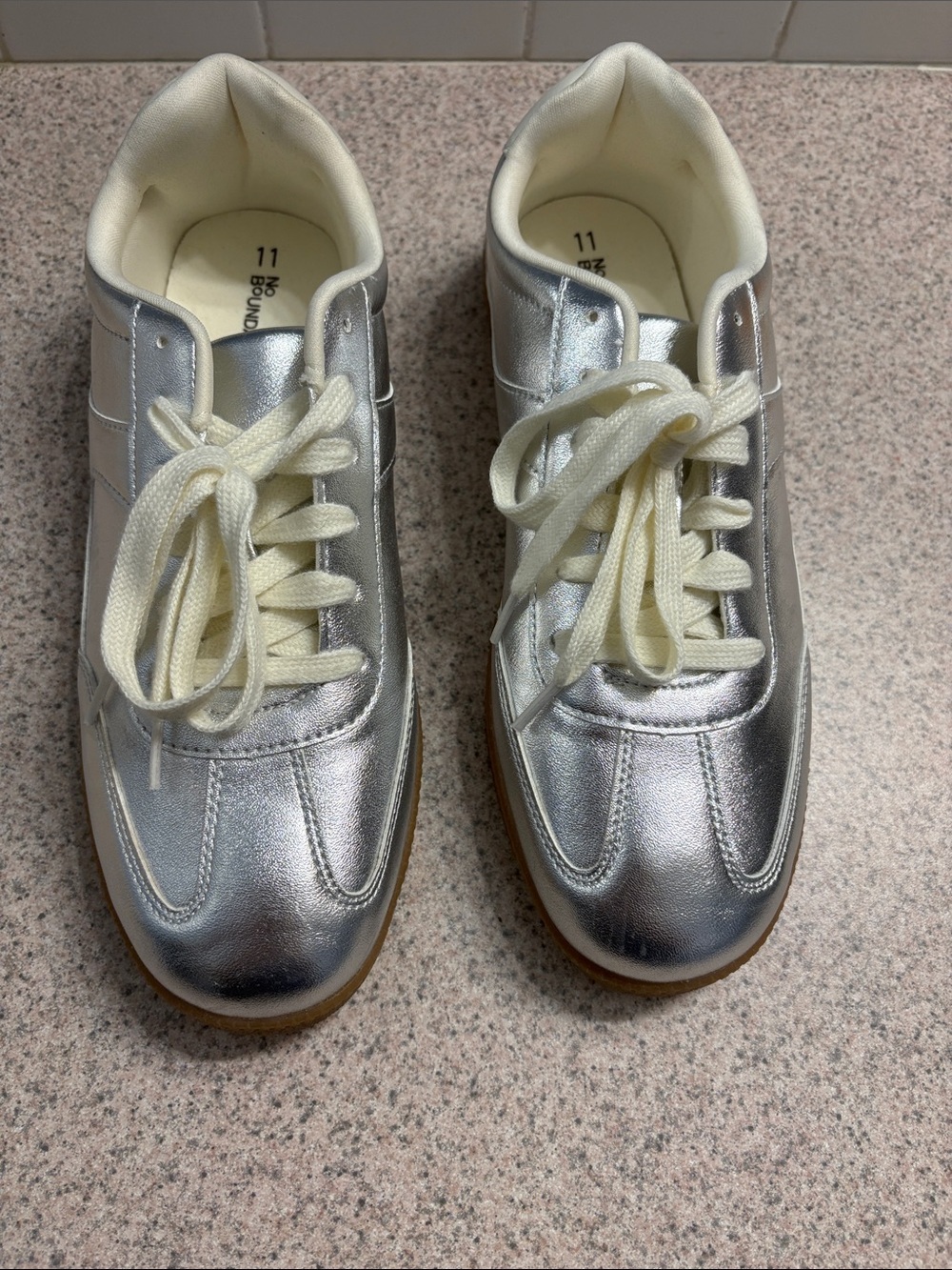 No Boundaries Silver Metallic Sneakers with Cream Laces